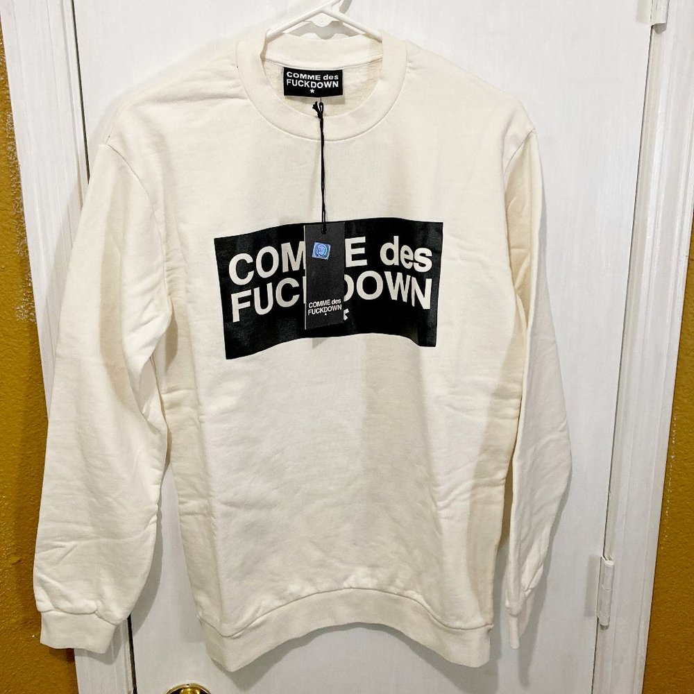 Comme des F*ck Down women's XS oversize soft comfy off white crewneck sweatshirt